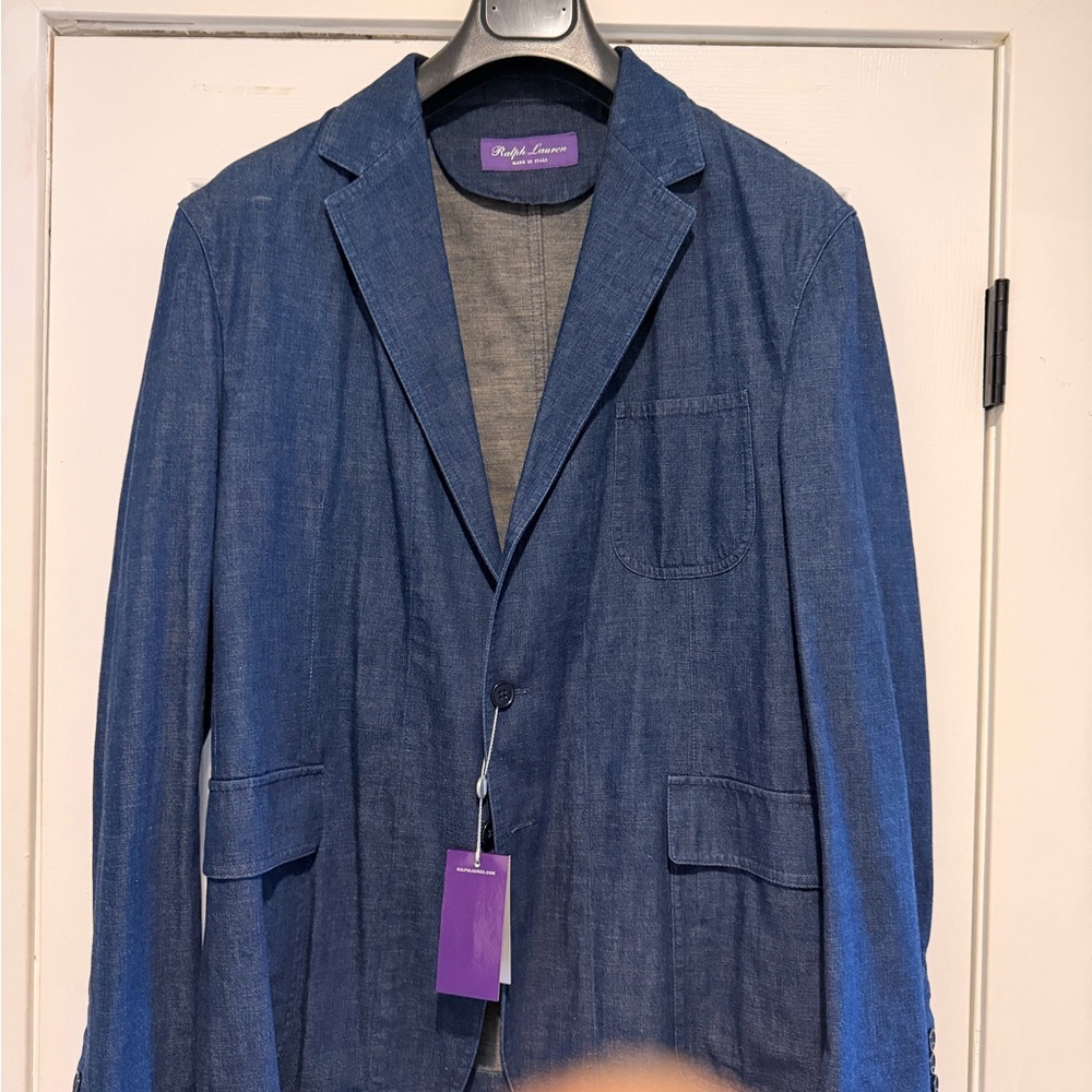 Ralph Lauren Purple Label Navy Denim-Textured Blazer